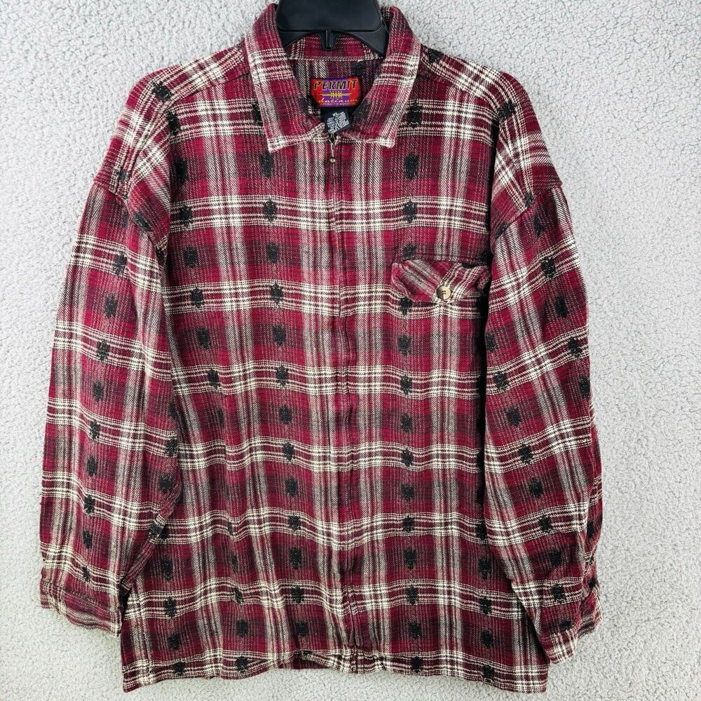 VTG Permit Shirt Jacket Mens XL Red Grunge Heavyweight 90's 100% Cotton